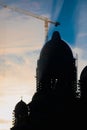 Silhouette of the construction site of Ã¢â¬ÅCatedrala Mantuirii NeamuluiÃ¢â¬Â People`s Salvation Cathedral at sunrise Royalty Free Stock Photo